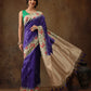 Royal Blue Silk Blend Digital Print Striped Saree with Unstitched Blouse - Hiral Fashion | Swadesiicart