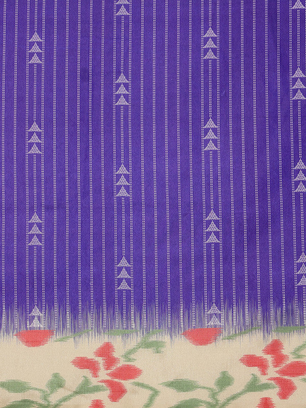 Royal Blue Silk Blend Digital Print Striped Saree with Unstitched Blouse - Hiral Fashion | Swadesiicart