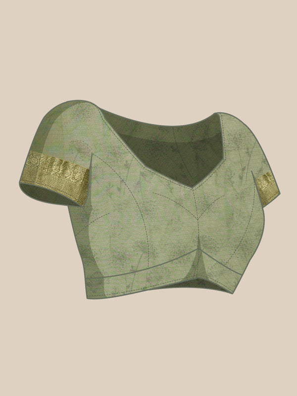 Green Munga Silk Digital Print Floral Saree with Unstitched Blouse - Hiral Fashion | Swadesiicart