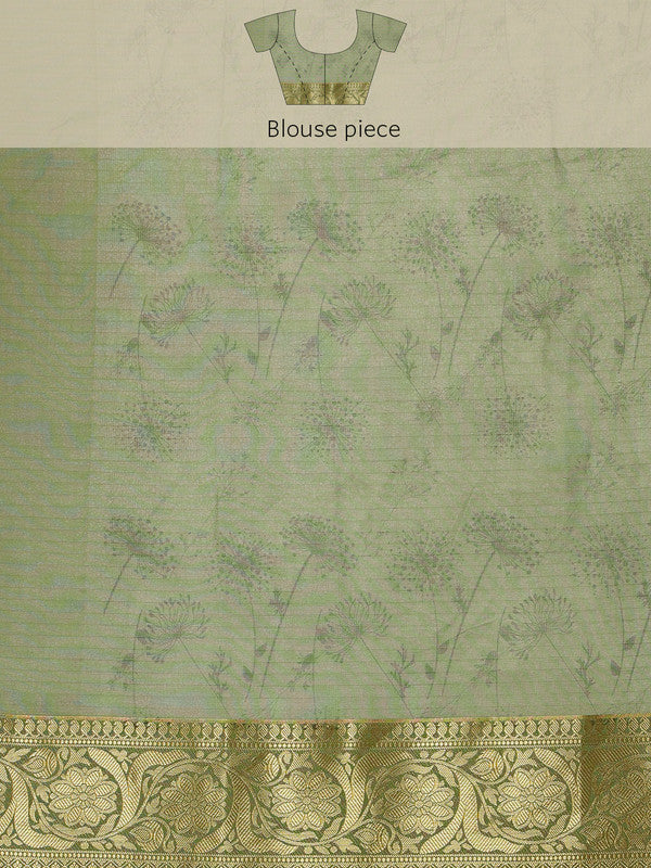 Green Munga Silk Digital Print Floral Saree with Unstitched Blouse - Hiral Fashion | Swadesiicart