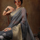 Gray Munga Silk Digital Print Floral Saree with Unstitched Blouse - Hiral Fashion | Swadesiicart