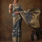 Gray Munga Silk Digital Print Floral Saree with Unstitched Blouse - Hiral Fashion | Swadesiicart