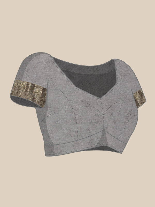 Gray Munga Silk Digital Print Floral Saree with Unstitched Blouse - Hiral Fashion | Swadesiicart