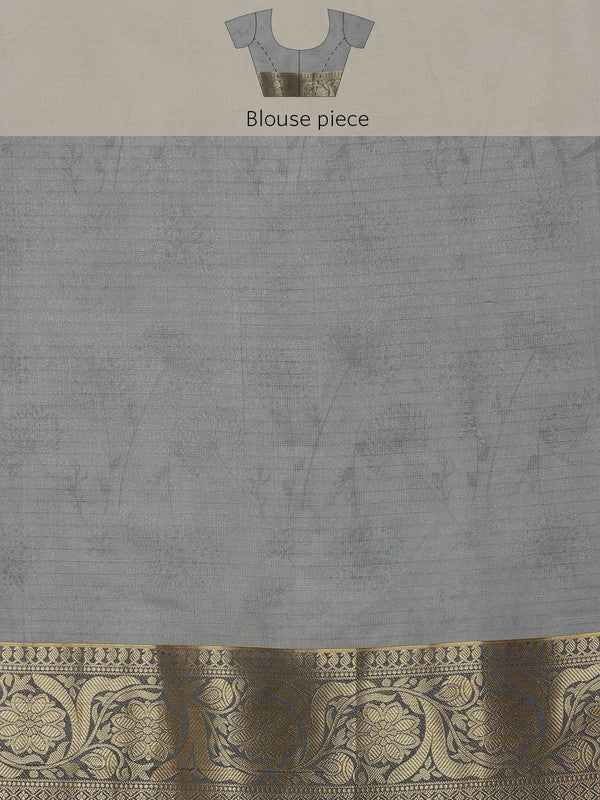Gray Munga Silk Digital Print Floral Saree with Unstitched Blouse - Hiral Fashion | Swadesiicart
