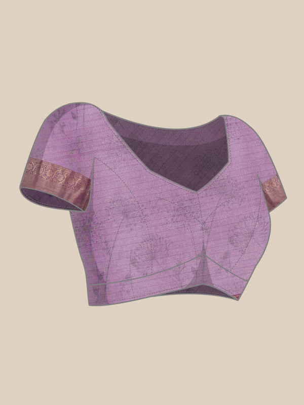 Lavender Munga Silk Digital Print Floral Saree with Unstitched Blouse - Hiral Fashion | Swadesiicart