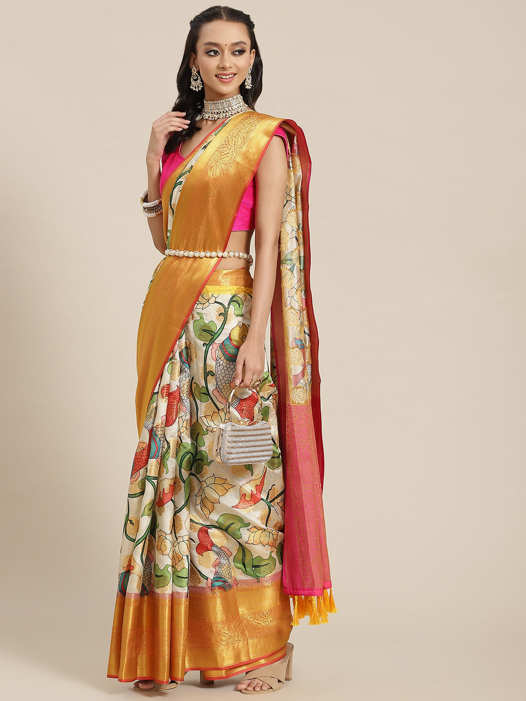 Multicolor Art Silk Digital Print Floral Saree with Unstitched Blouse - Hiral Fashion | Swadesiicart
