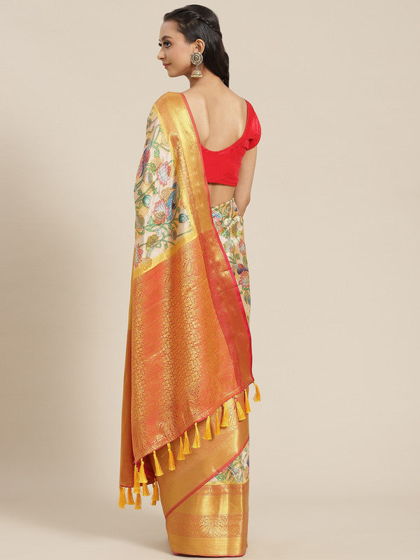 Multicolor Art Silk Digital Print Floral Saree with Unstitched Blouse - Hiral Fashion | Swadesiicart