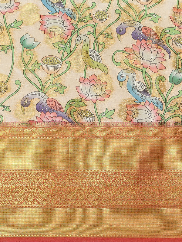 Multicolor Art Silk Digital Print Floral Saree with Unstitched Blouse - Hiral Fashion | Swadesiicart
