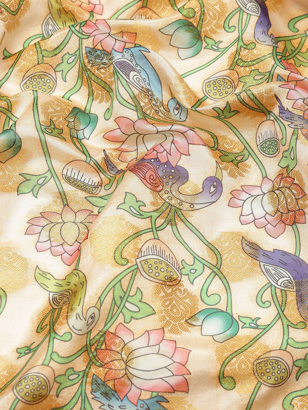 Multicolor Art Silk Digital Print Floral Saree with Unstitched Blouse - Hiral Fashion | Swadesiicart