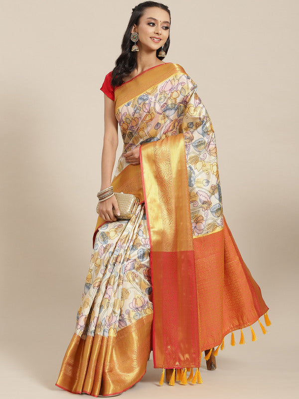 Multicolor Art Silk Digital Print Floral Saree with Unstitched Blouse - Hiral Fashion | Swadesiicart