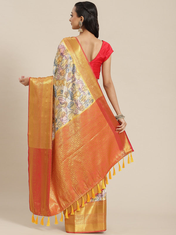 Multicolor Art Silk Digital Print Floral Saree with Unstitched Blouse - Hiral Fashion | Swadesiicart
