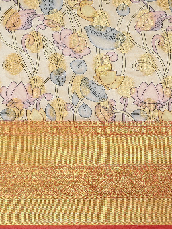 Multicolor Art Silk Digital Print Floral Saree with Unstitched Blouse - Hiral Fashion | Swadesiicart