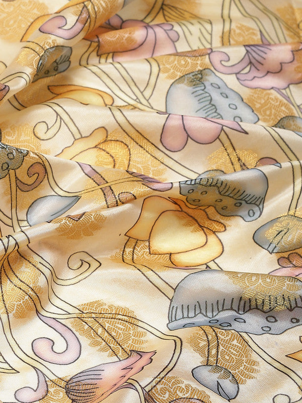 Multicolor Art Silk Digital Print Floral Saree with Unstitched Blouse - Hiral Fashion | Swadesiicart