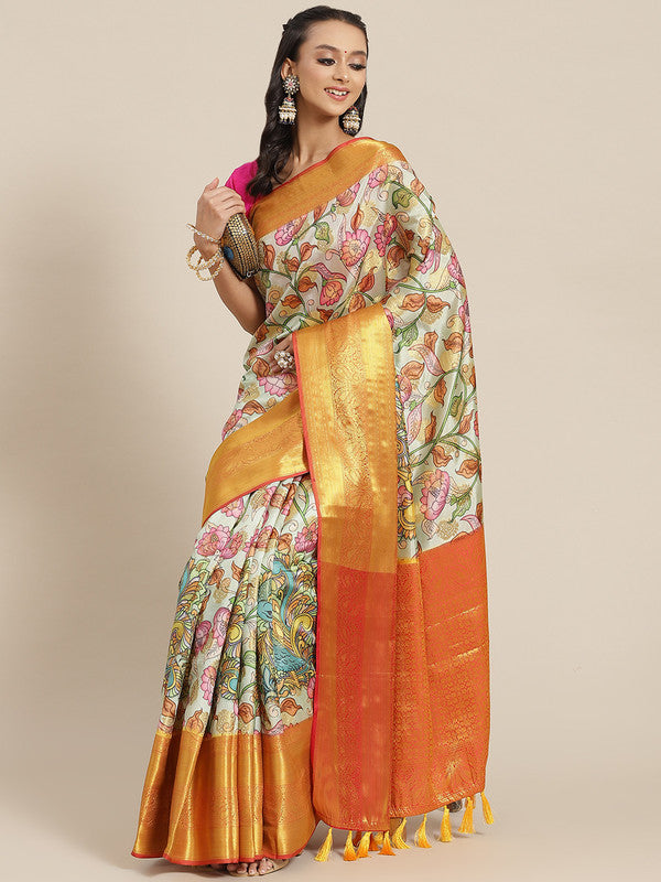 Multicolor Art Silk Digital Print Floral Saree with Unstitched Blouse - Hiral Fashion | Swadesiicart