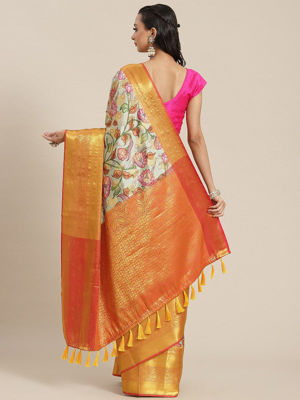 Multicolor Art Silk Digital Print Floral Saree with Unstitched Blouse - Hiral Fashion | Swadesiicart