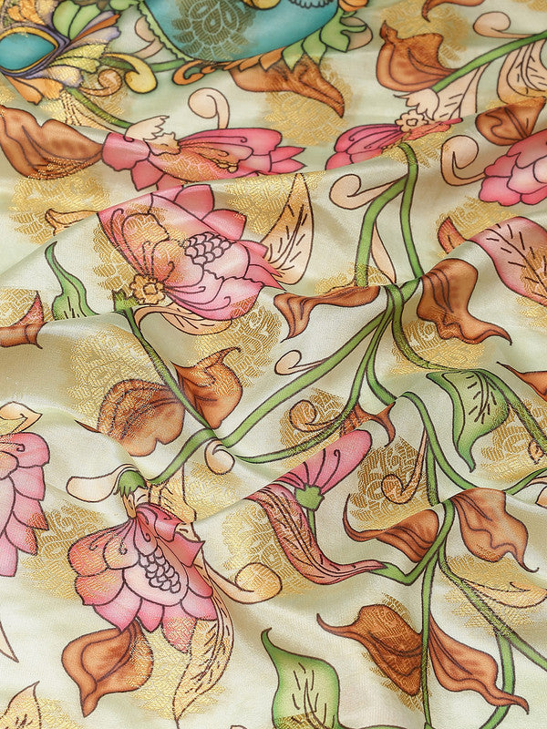 Multicolor Art Silk Digital Print Floral Saree with Unstitched Blouse - Hiral Fashion | Swadesiicart