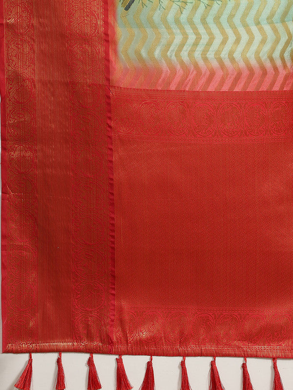 Green Art Silk Printed Abstract Saree with Unstitched Blouse - Hiral Fashion | Swadesiicart