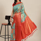 Turquoise Art Silk Printed Abstract Saree with Unstitched Blouse - Hiral Fashion | Swadesiicart
