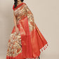 White Art Silk Printed Abstract Saree with Unstitched Blouse - Hiral Fashion | Swadesiicart