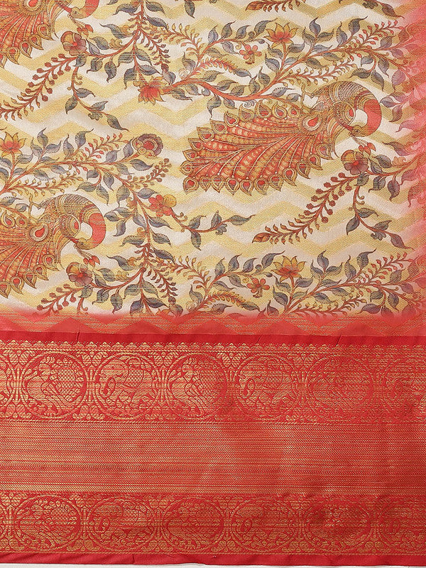 White Art Silk Printed Abstract Saree with Unstitched Blouse - Hiral Fashion | Swadesiicart