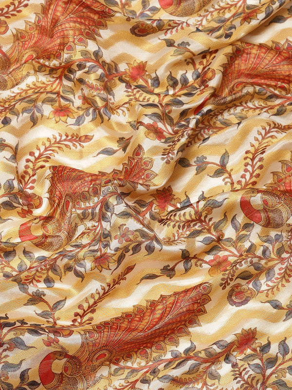 White Art Silk Printed Abstract Saree with Unstitched Blouse - Hiral Fashion | Swadesiicart