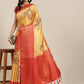 Yellow Art Silk Printed Abstract Saree with Unstitched Blouse - Hiral Fashion | Swadesiicart