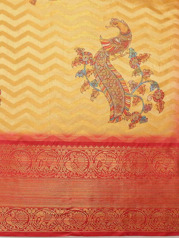 Yellow Art Silk Printed Abstract Saree with Unstitched Blouse - Hiral Fashion | Swadesiicart
