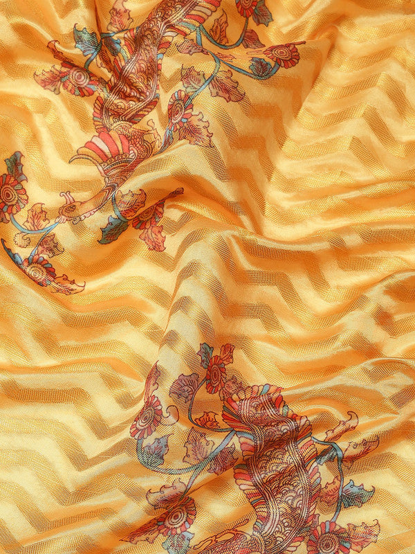 Yellow Art Silk Printed Abstract Saree with Unstitched Blouse - Hiral Fashion | Swadesiicart