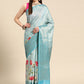 Blue Tissue Silk Digital Print Floral Saree with Unstitched Blouse - Hiral Fashion | Swadesiicart