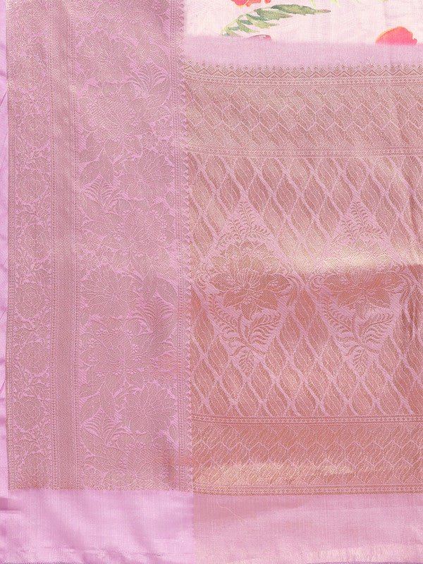 Lavender Tissue Silk Digital Print Floral Saree with Unstitched Blouse - Hiral Fashion | Swadesiicart