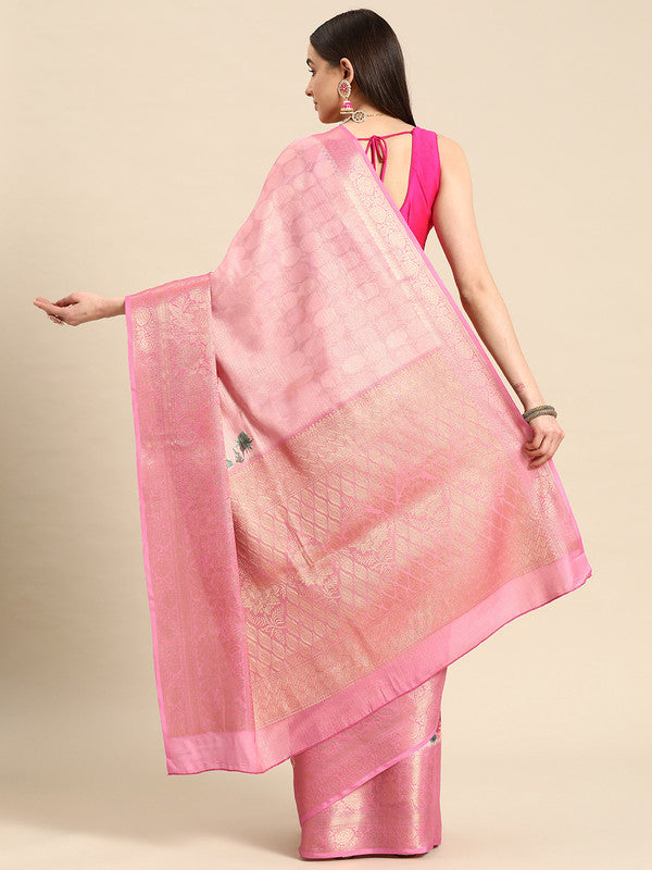Pink Tissue Silk Digital Print Floral Saree with Unstitched Blouse - Hiral Fashion | Swadesiicart