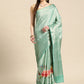 Turquoise Tissue Silk Digital Print Floral Saree with Unstitched Blouse - Hiral Fashion | Swadesiicart