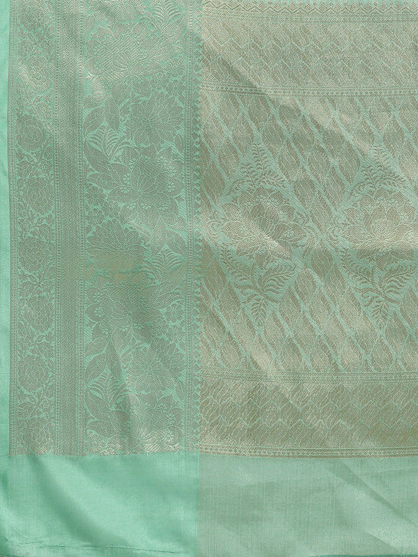 Turquoise Tissue Silk Digital Print Floral Saree with Unstitched Blouse - Hiral Fashion | Swadesiicart
