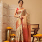 Hiral Fashion Beige Banarasi Muga Silk Pichwai Digital Printed Saree | Swadesiicart