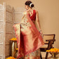 Hiral Fashion Beige Banarasi Muga Silk Pichwai Digital Printed Saree | Swadesiicart