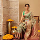 Hiral Fashion Green Banarasi Muga Silk Pichwai Digital Printed Saree | Swadesiicart