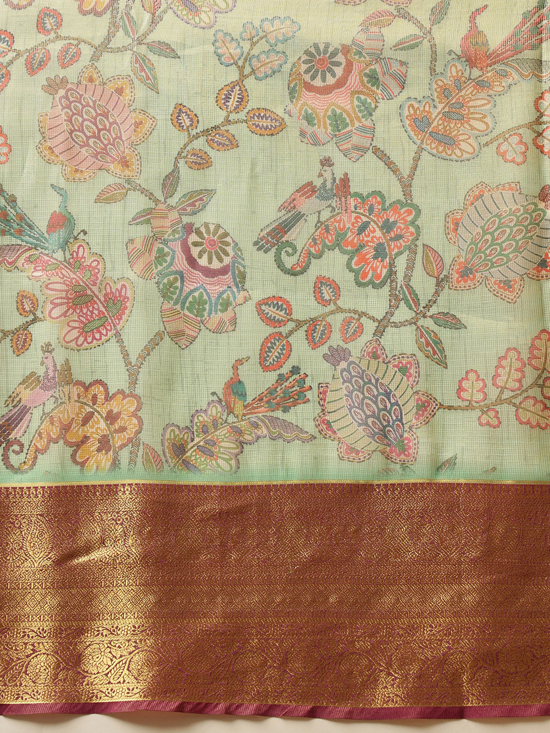 Hiral Fashion Green Banarasi Muga Silk Pichwai Digital Printed Saree | Swadesiicart