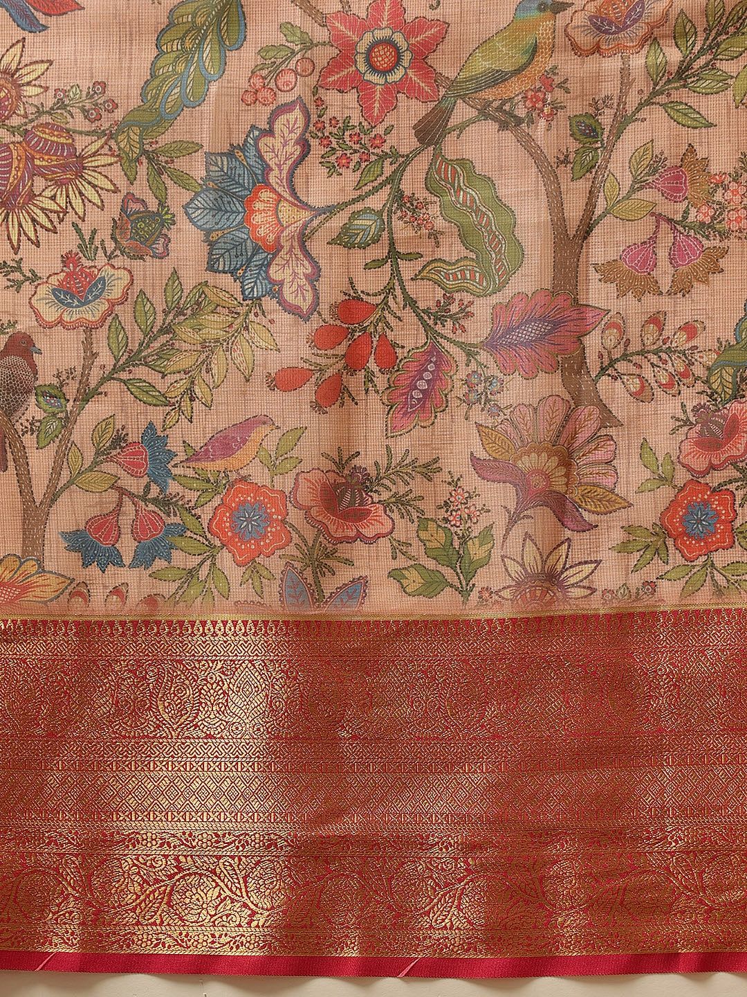 Hiral Fashion Peach Banarasi Muga Silk Pichwai Digital Printed Saree | Swadesiicart