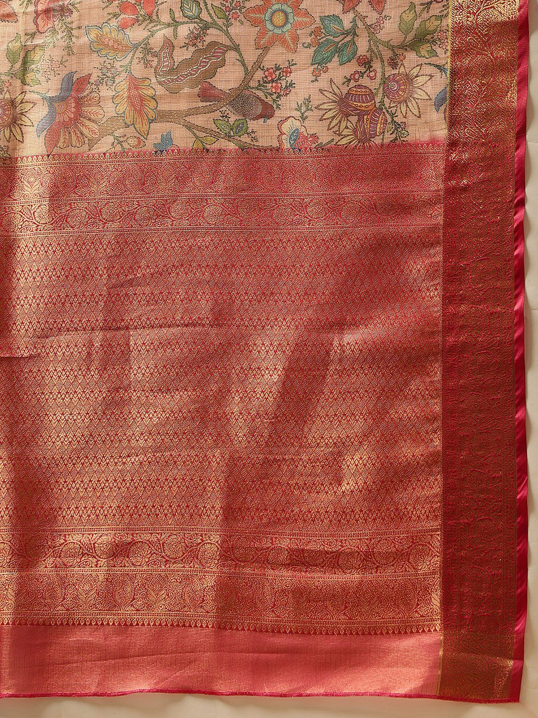 Hiral Fashion Peach Banarasi Muga Silk Pichwai Digital Printed Saree | Swadesiicart