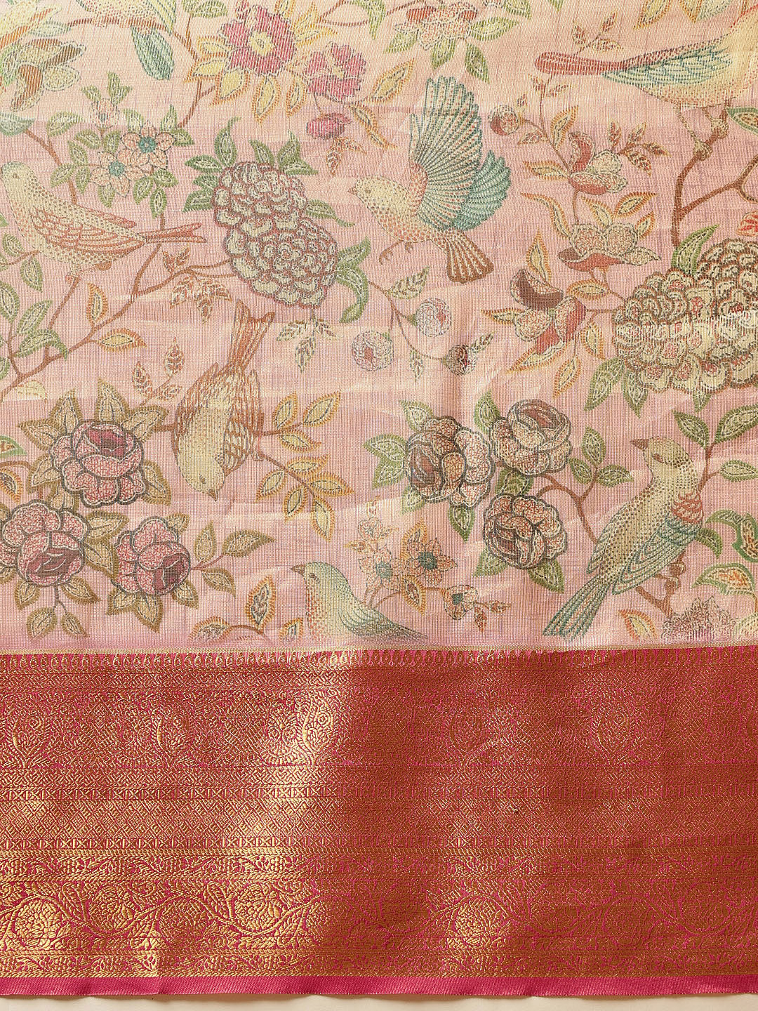 Hiral Fashion Pink Banarasi Muga Silk Pichwai Digital Printed Saree | Swadesiicart
