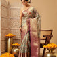 Hiral Fashion Teal Banarasi Muga Silk Pichwai Digital Printed Saree | Swadesiicart