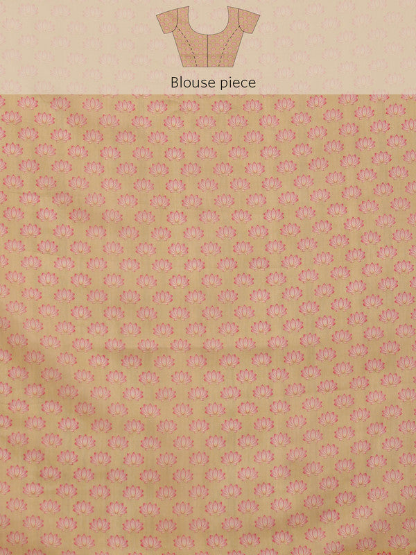 Beige Cotton Blend Digital Print Animal Print Saree with Unstitched Blouse - Hiral Fashion | Swadesiicart