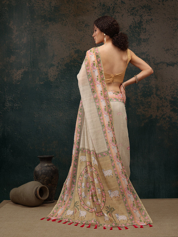 Green Cotton Blend Digital Print Animal Print Saree with Unstitched Blouse - Hiral Fashion | Swadesiicart