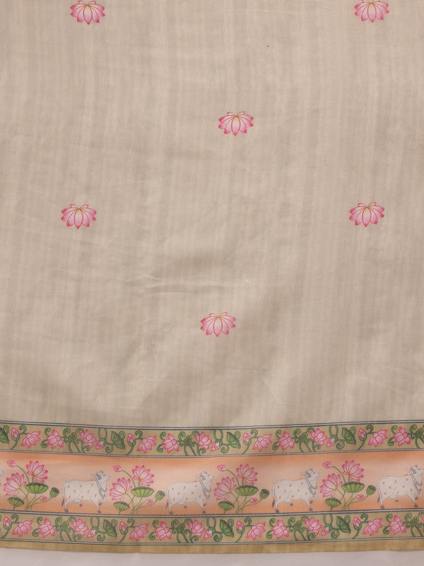 Green Cotton Blend Digital Print Animal Print Saree with Unstitched Blouse - Hiral Fashion | Swadesiicart