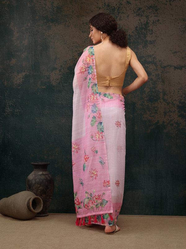 Light Pink Cotton Blend Digital Print Animal Print Saree with Unstitched Blouse - Hiral Fashion | Swadesiicart
