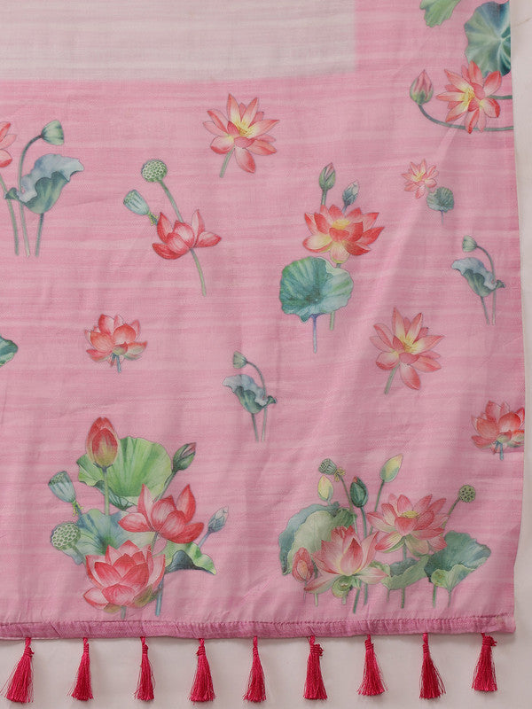 Light Pink Cotton Blend Digital Print Animal Print Saree with Unstitched Blouse - Hiral Fashion | Swadesiicart