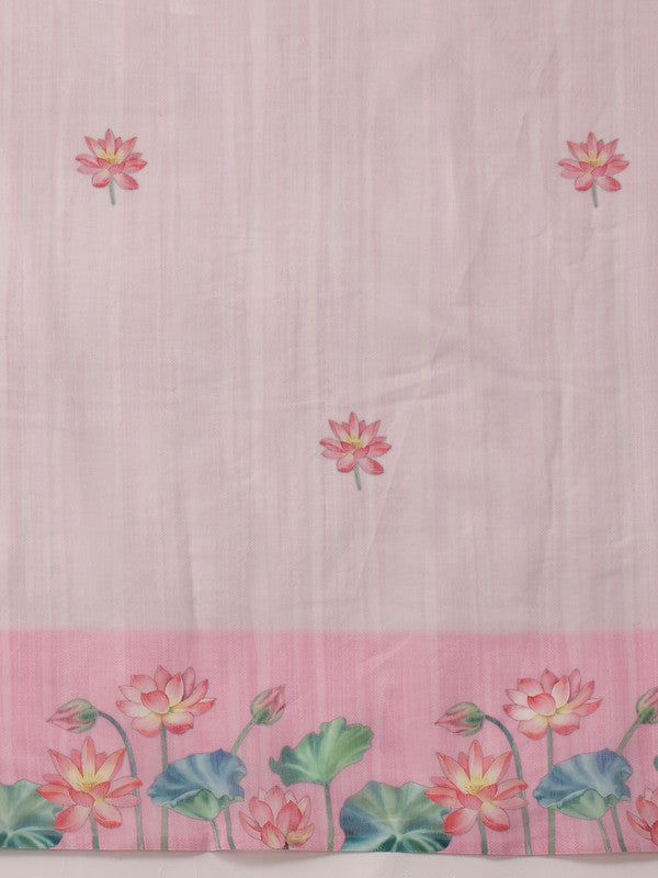 Light Pink Cotton Blend Digital Print Animal Print Saree with Unstitched Blouse - Hiral Fashion | Swadesiicart