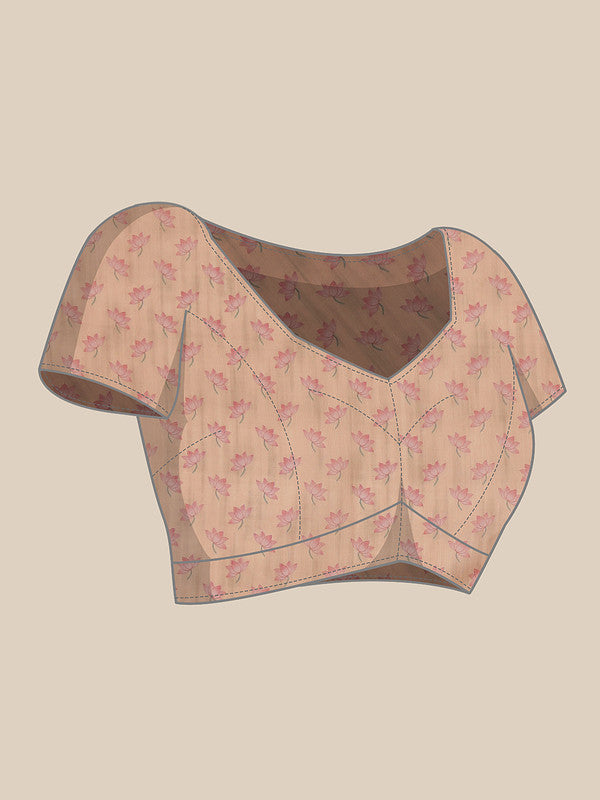 Light Pink Cotton Blend Digital Print Animal Print Saree with Unstitched Blouse - Hiral Fashion | Swadesiicart