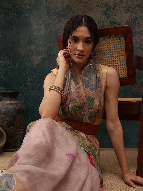 Lavender Cotton Blend Digital Print Animal Print Saree with Unstitched Blouse - Hiral Fashion | Swadesiicart