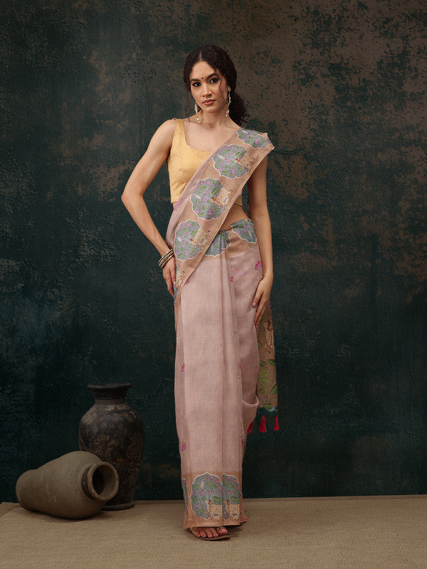 Lavender Cotton Blend Digital Print Animal Print Saree with Unstitched Blouse - Hiral Fashion | Swadesiicart
